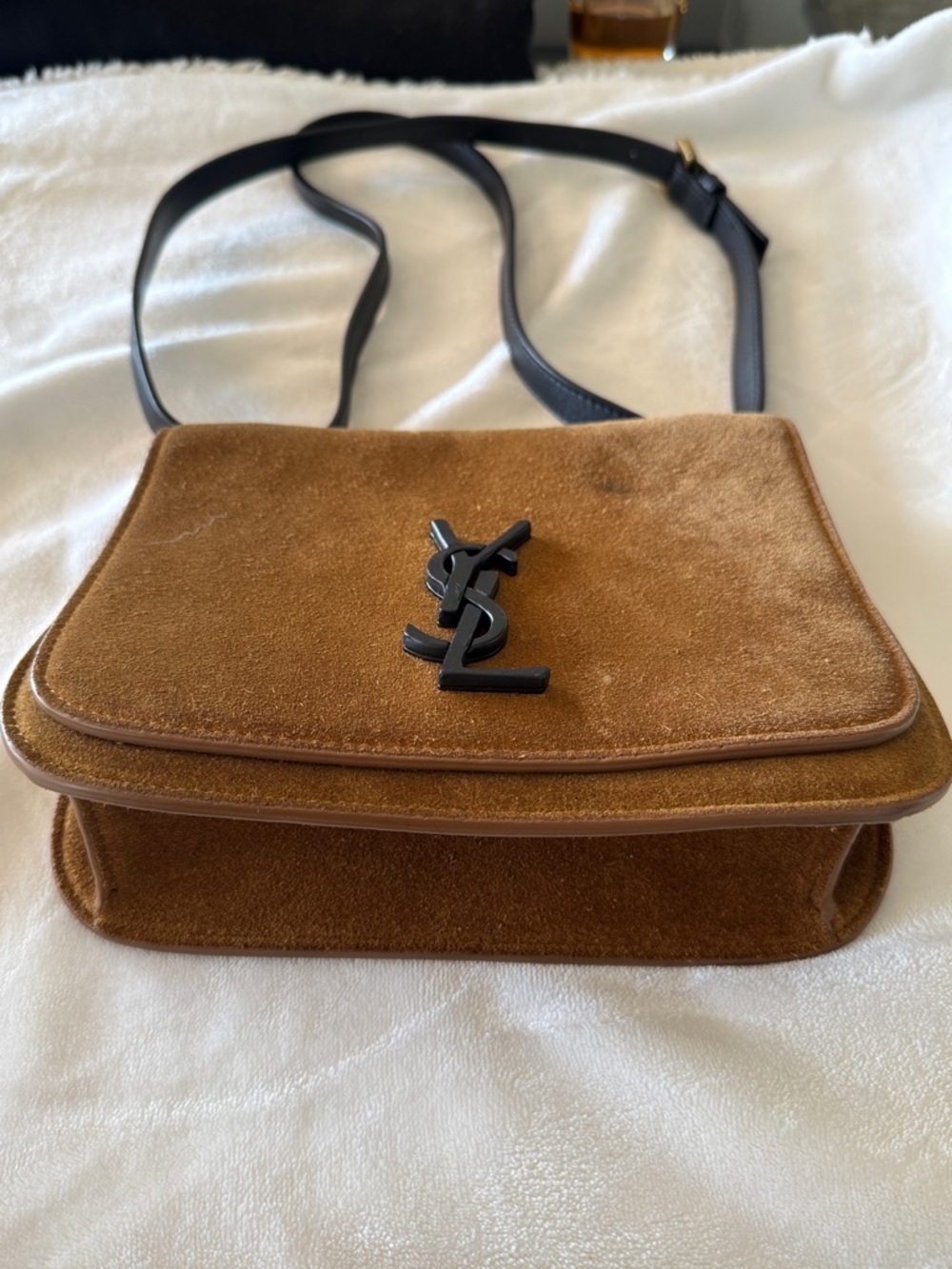Saint Laurent Brown Suede Crossbody Bag with Black YSL Hardware (pre-loved) - Picture 5 of 15